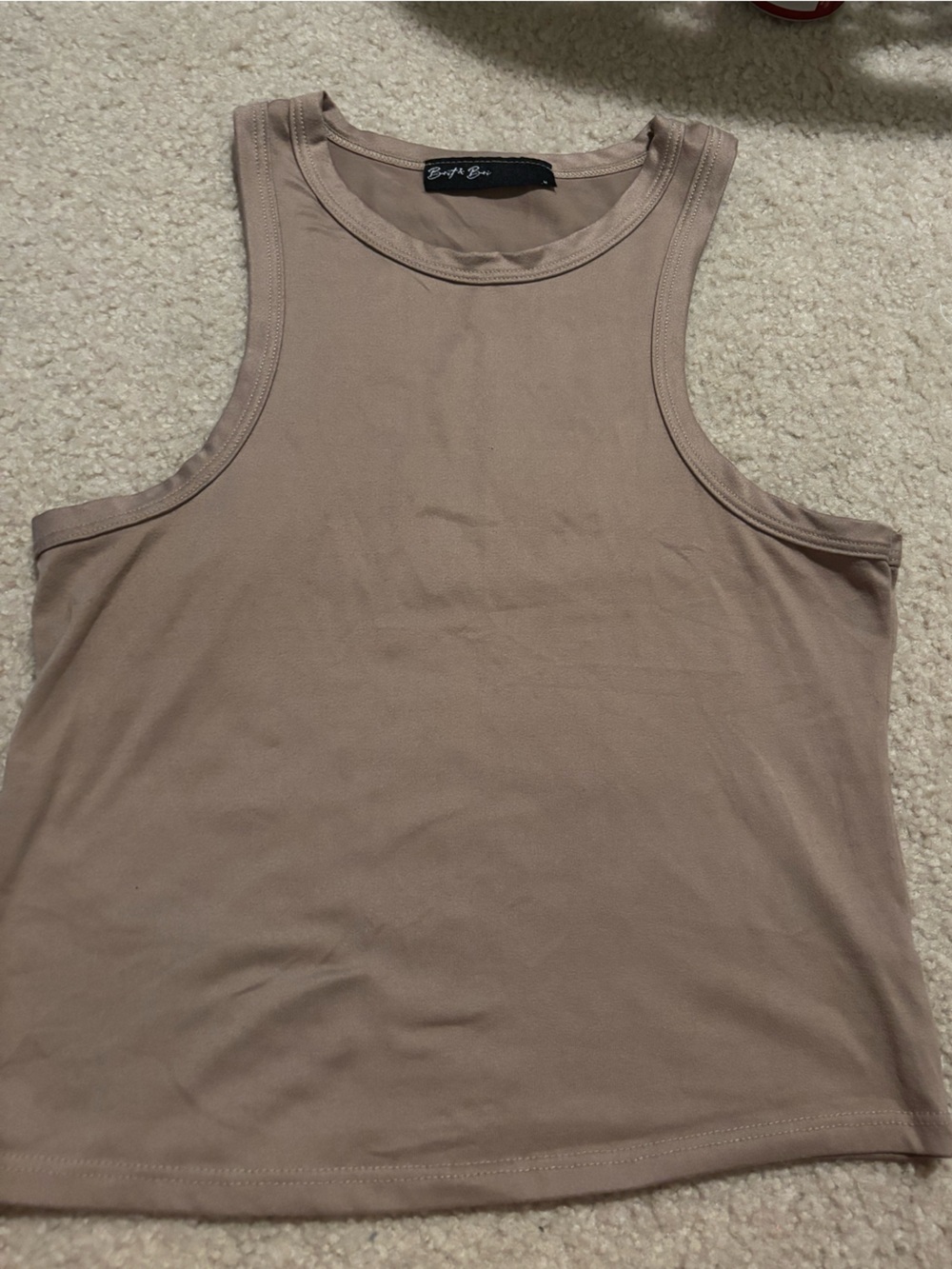 Sleeveless Ribbed Tank Top in Taupe - Women's Casual Scoop Neck